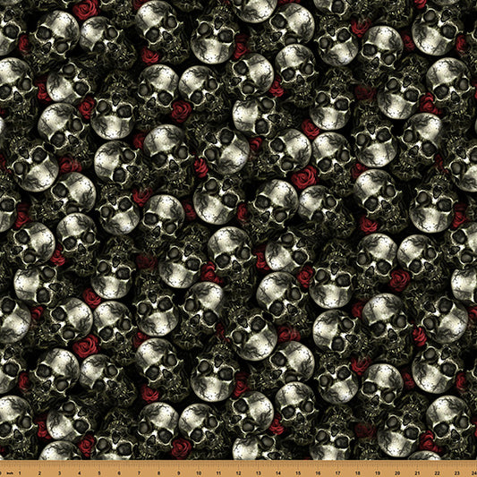 Boneheads & Graveyard Blooms - Bone - by Travis Glasgow with Hoffman Fabrics