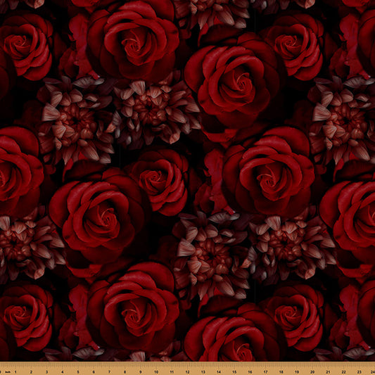 Boneheads & Graveyard Blooms - Crimson - by Travis Glasgow with Hoffman Fabrics