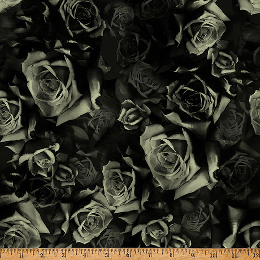 Boneheads & Graveyard Blooms - Onyx - by Travis Glasgow with Hoffman Fabrics