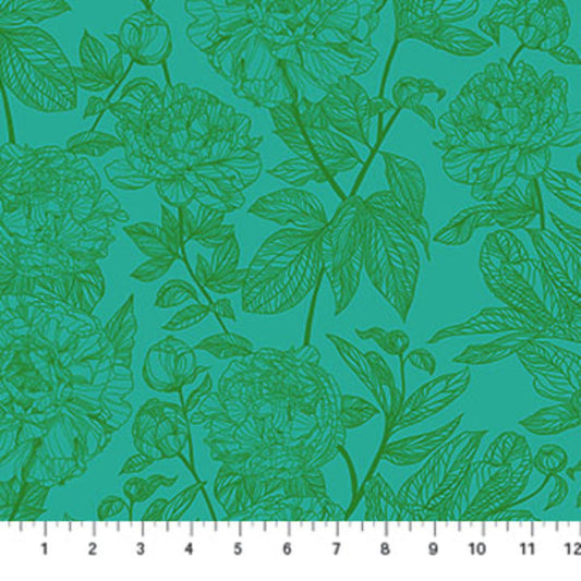 Indelible - Peony in Jade - by Anna Maria Textiles