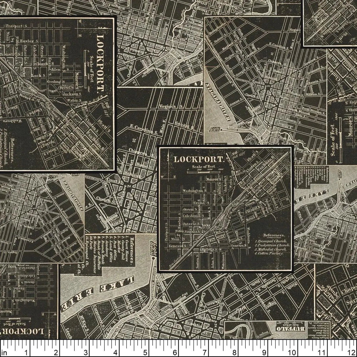 Eclectic Elements Palette Charcoal - Maps - by Tim Holtz with FreeSpirit Fabrics