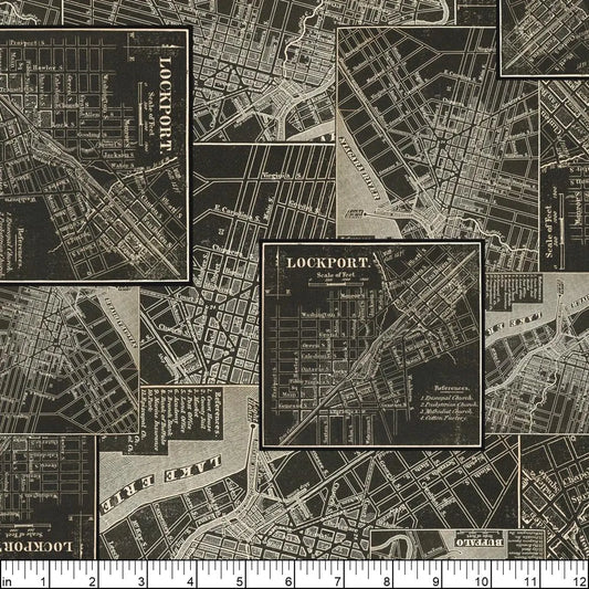 Eclectic Elements Palette Charcoal - Maps - by Tim Holtz with FreeSpirit Fabrics