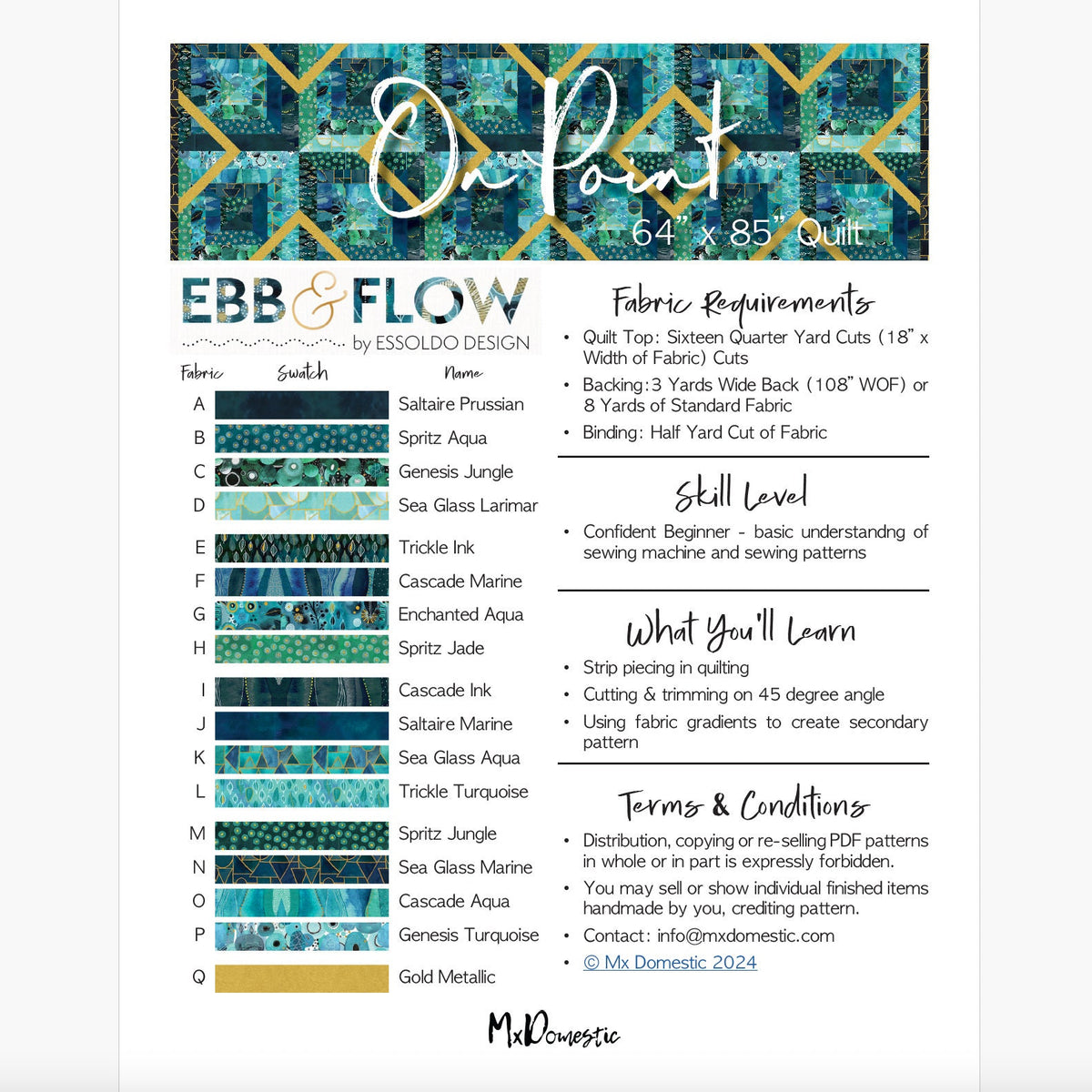 On Point 64" x 85" Quilt Pattern by Mx Domestic