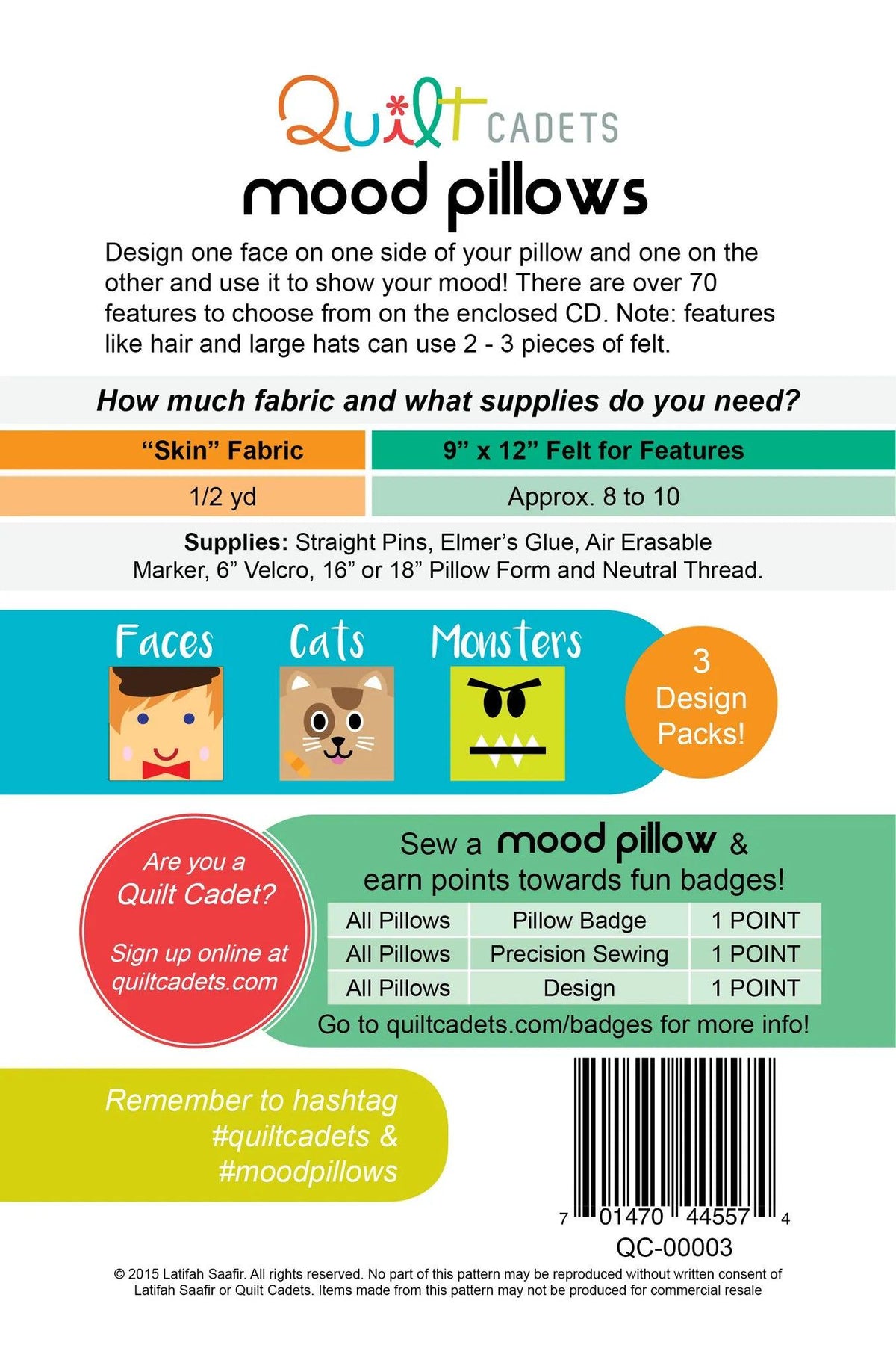 Quilt Cadets Pattern #3 – Mood Pillows (Flip for a New Face! by Latifah Saafir
