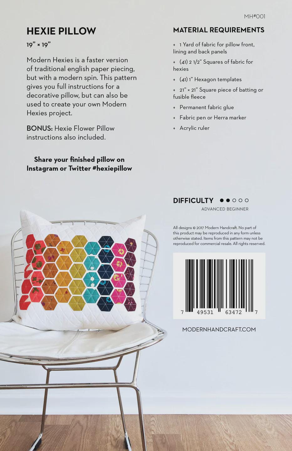 Hexie Pillow Printed Pattern by Modern Handcraft