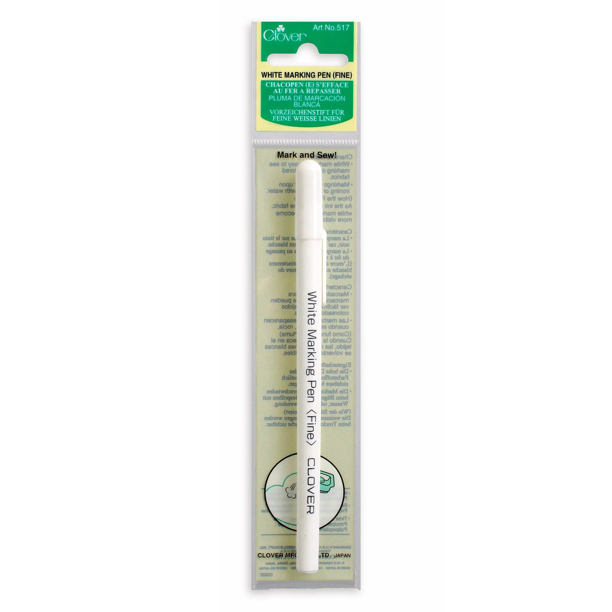 Clover Water Soluble or Iron Off Marking Pen - White