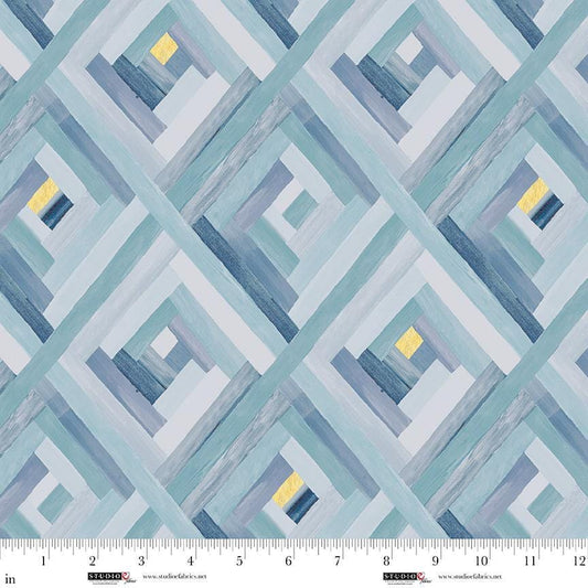 Behind Blue Eyes fabric – Log Cabin Watercolor print – by Funny Girl for Studio E Fabrics