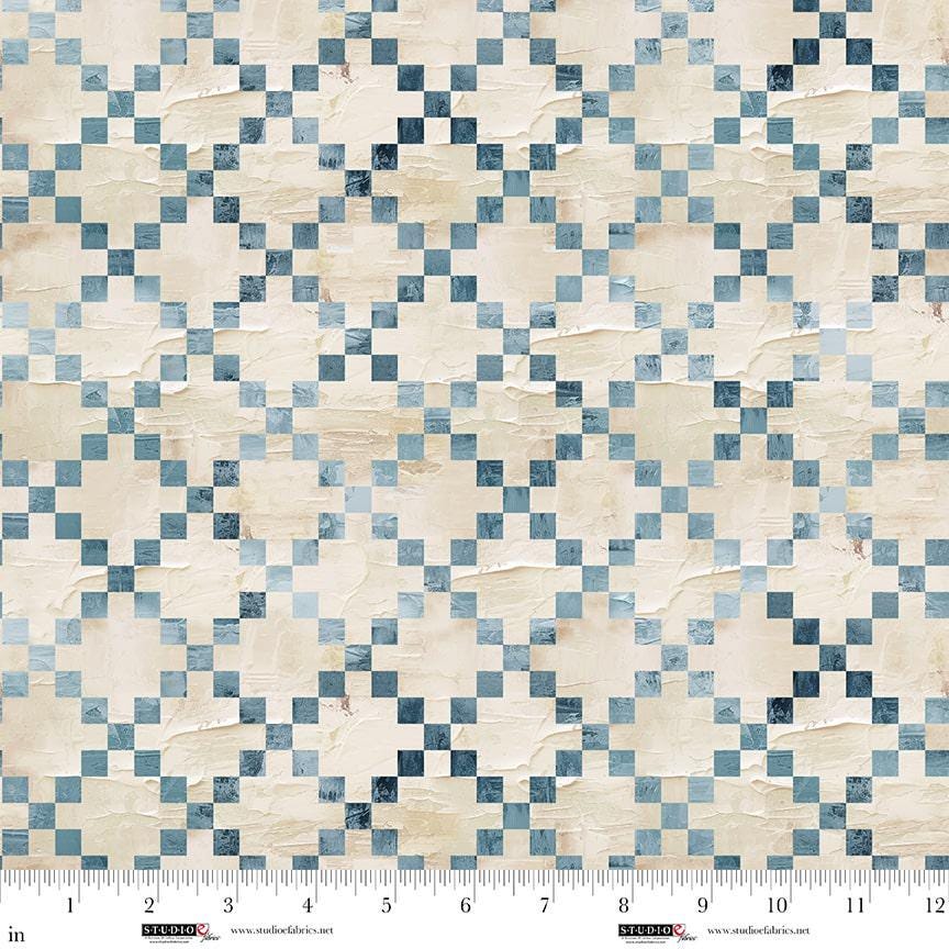 Behind Blue Eyes fabric – Plaster 9-Patch print – by Funny Girl for Studio E Fabrics
