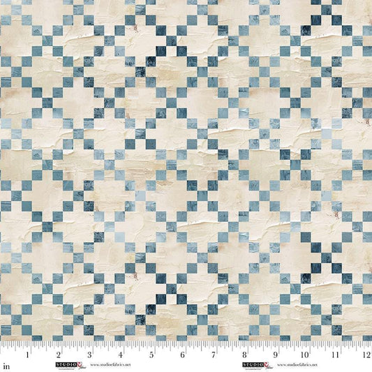 Behind Blue Eyes fabric – Plaster 9-Patch print – by Funny Girl for Studio E Fabrics