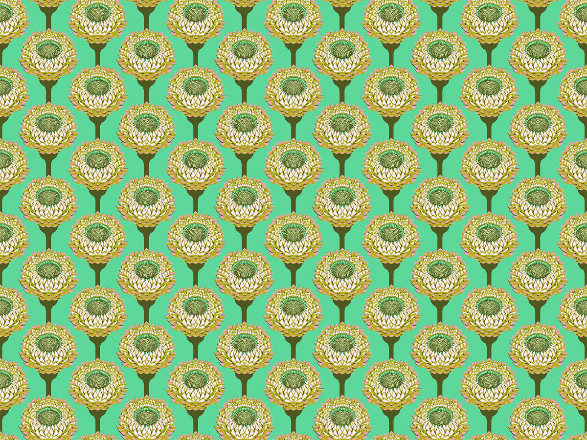 Iconic Fabric - Strawflower in Aqua - by Anna Maria Textiles