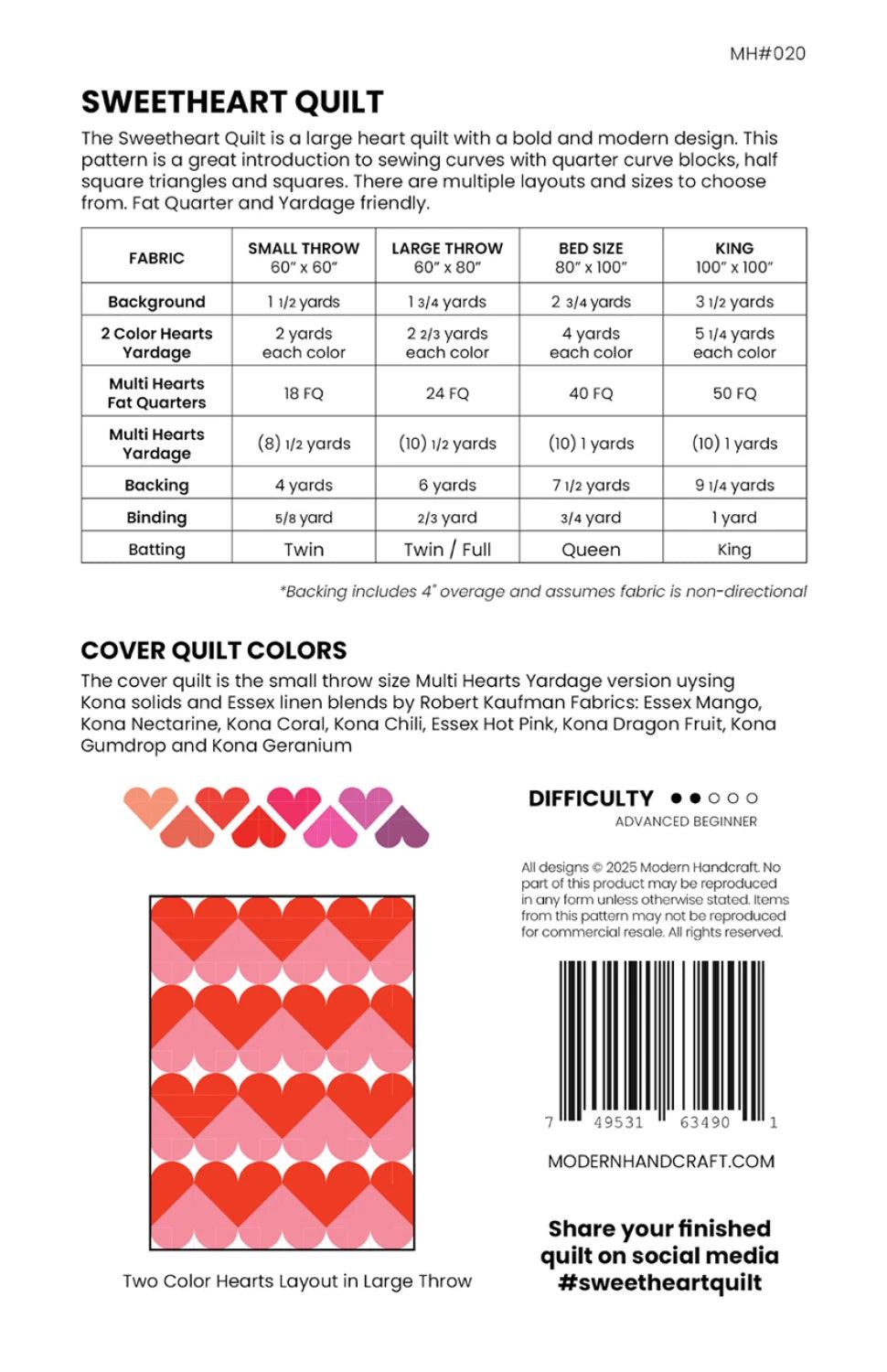 Sweetheart Quilt Pattern – by Modern Handcraft