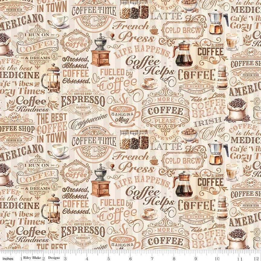 Coffee Time - Text in Cream - by RBD Designers with Riley Blake Designs