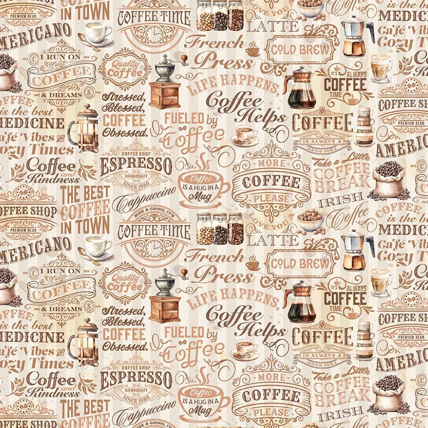 Coffee Time - Text in Cream - by RBD Designers with Riley Blake Designs