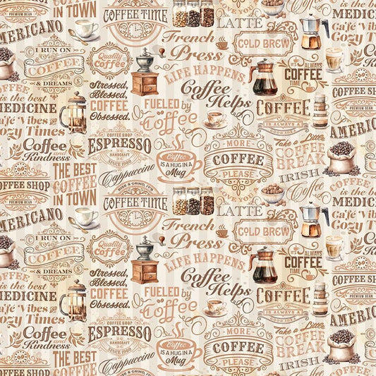 Coffee Time - Text in Cream - by RBD Designers with Riley Blake Designs