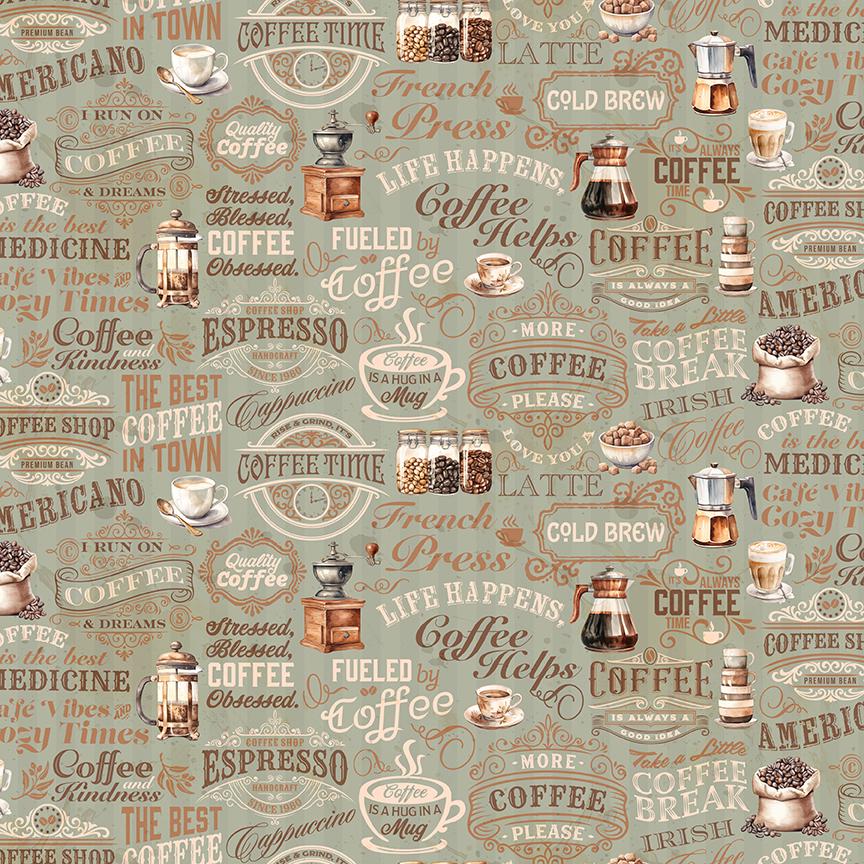 Coffee Time - Text in Sage - by RBD Designers with Riley Blake Designs