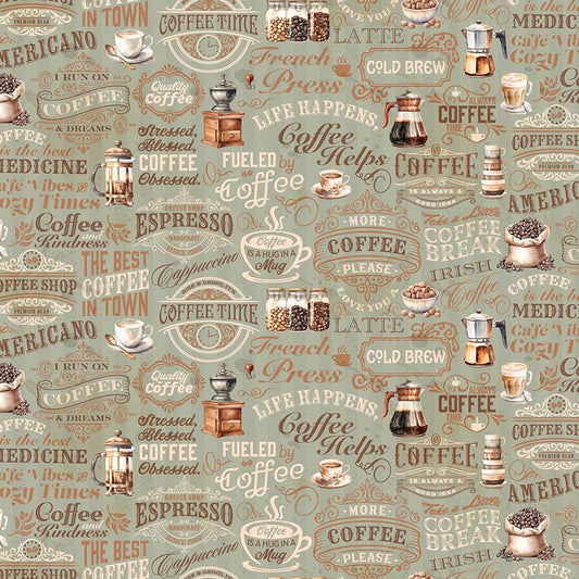 Coffee Time - Text in Sage - by RBD Designers with Riley Blake Designs