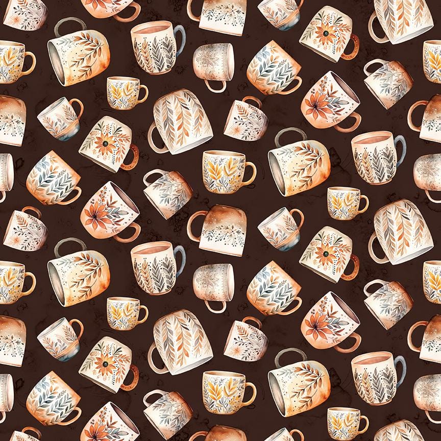 Coffee Time - Coffee Mugs in Brown - by RBD Designers with Riley Blake Designs