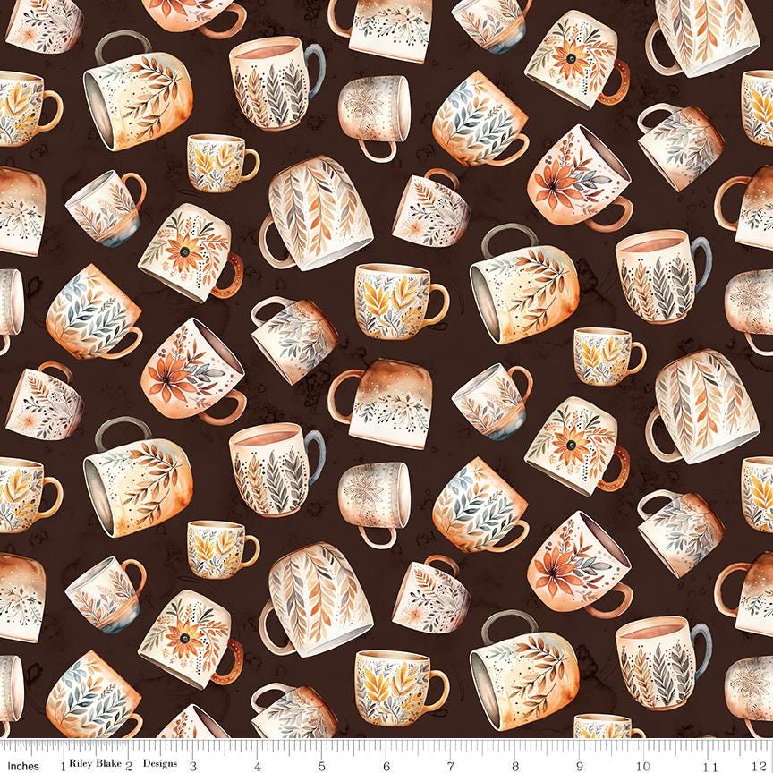 Coffee Time - Coffee Mugs in Brown - by RBD Designers with Riley Blake Designs