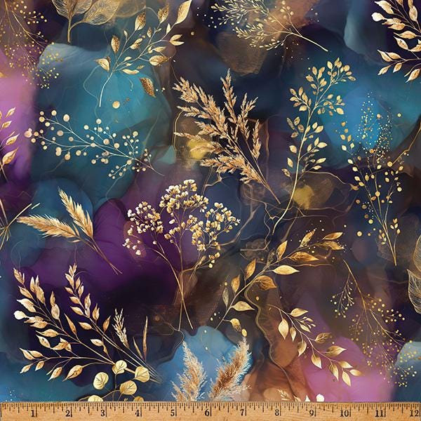Midnight Flora - Jewel Plants - by Hoffman Fabrics