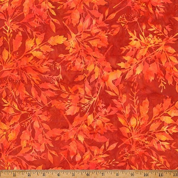 Bali Batik - Ember Glow - Leafy in Cayenne - by Hoffman Fabrics