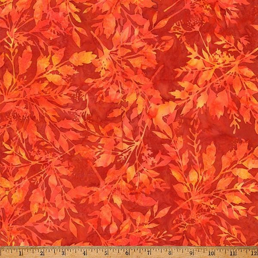 Bali Batik - Ember Glow - Leafy in Cayenne - by Hoffman Fabrics
