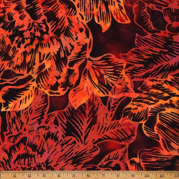 Bali Batik - Ember Glow - Linear Floral in Fire - by Hoffman Fabrics