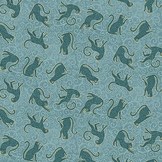 Charmed - Whiskers in Teal - by Makower UK with Andover Fabrics