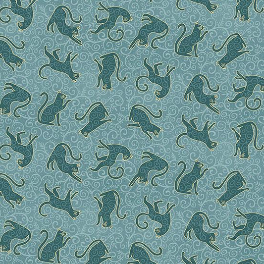 Charmed - Whiskers in Teal - by Makower UK with Andover Fabrics