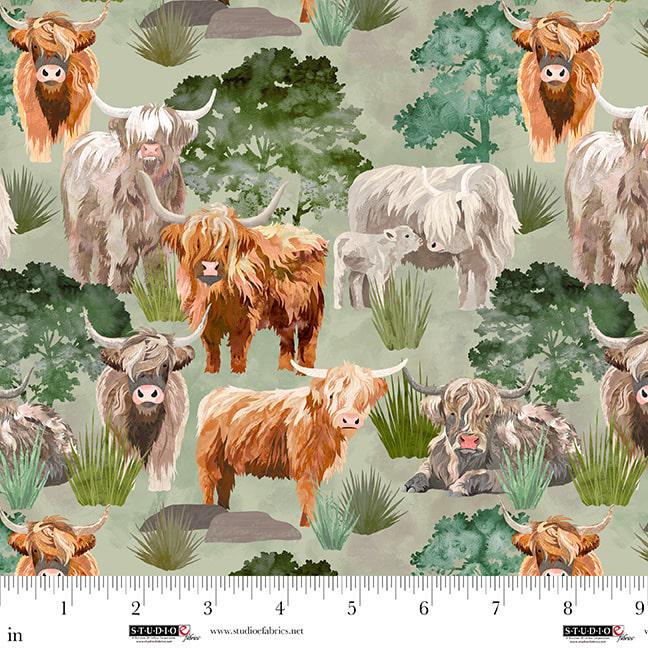 Highlander - Cows and Trees - by Cat Thurman Designs by Studio E Fabrics