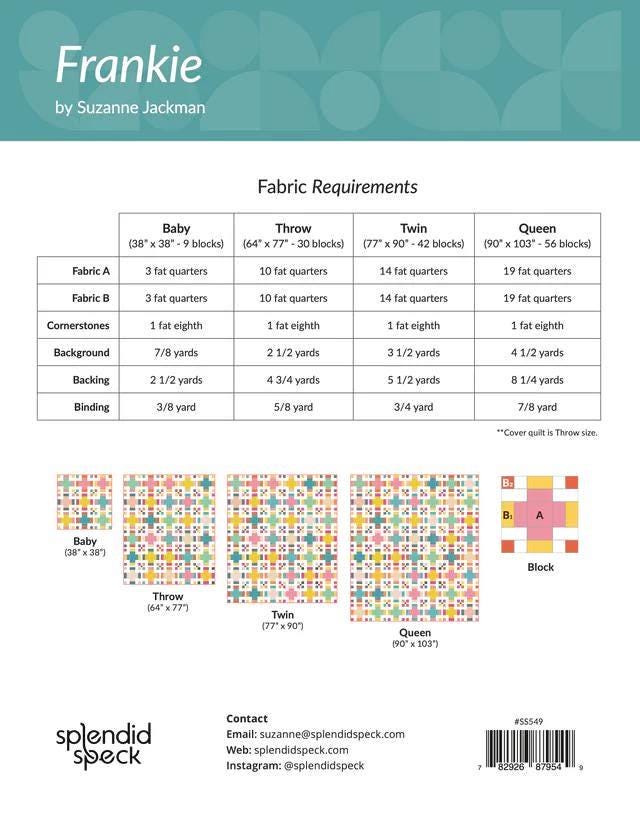 Frankie - Quilt Pattern - Fat Quarter Pattern by Suzanne Jackman of Splendid Speck