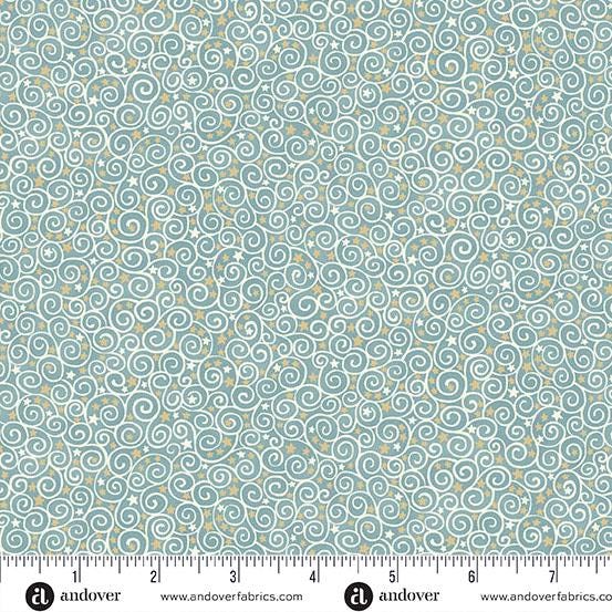 Charmed - Scroll in Teal - by Makower UK with Andover Fabrics