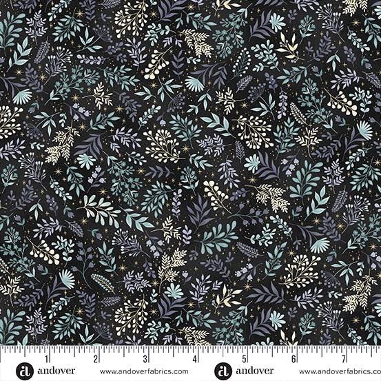 Charmed - Flora in Black - by Makower UK with Andover Fabrics