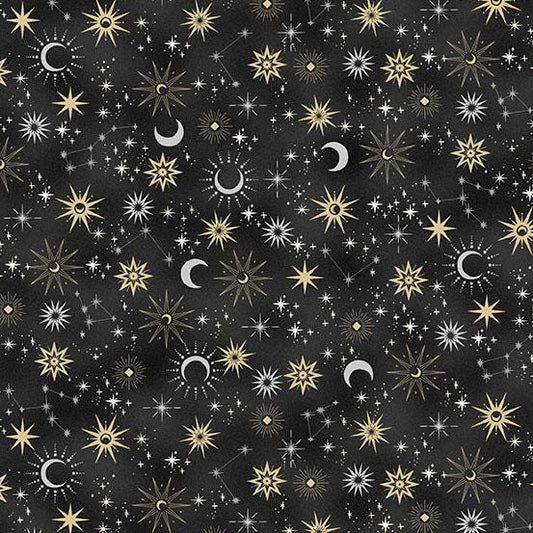 Charmed - Galaxy in Black - by Makower UK with Andover Fabrics