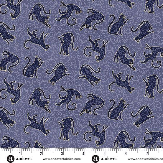 Charmed - Whiskers in Blue - by Makower UK with Andover Fabrics