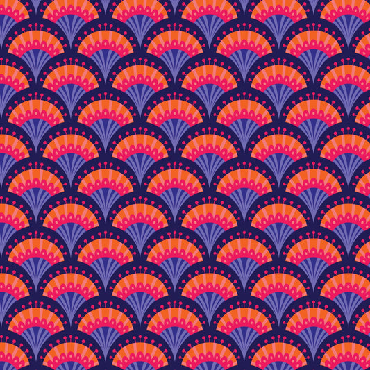 Blooming Garden - Fan Flowers in Navy - by Jojulein Design with Cloud 9 Organic Fabrics