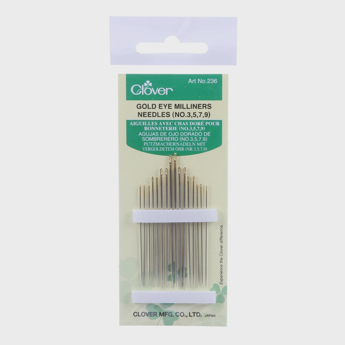 Clover Gold Eye Milliners Needles - Size 3/5/7/9 - 16ct