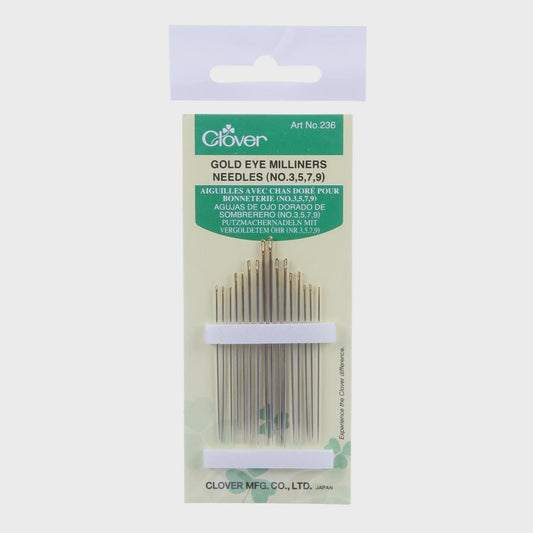 Clover Gold Eye Milliners Needles - Size 3/5/7/9 - 16ct