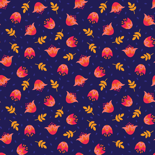 Blooming Garden - Flower Dance in Navy - by Jojulein Design with Cloud 9 Organic Fabrics