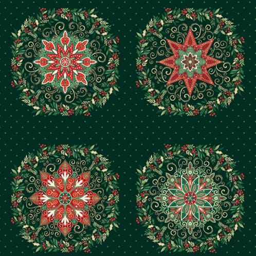Adorn - Green Circles Panel - by Makower UK with Andover Fabrics