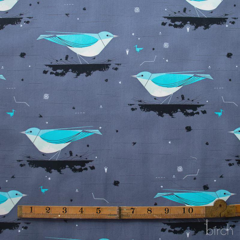 Iconic Vol.2 Poplin - Iconic Mountain Bluebird - by Charley Harper with Birch Organic Fabrics