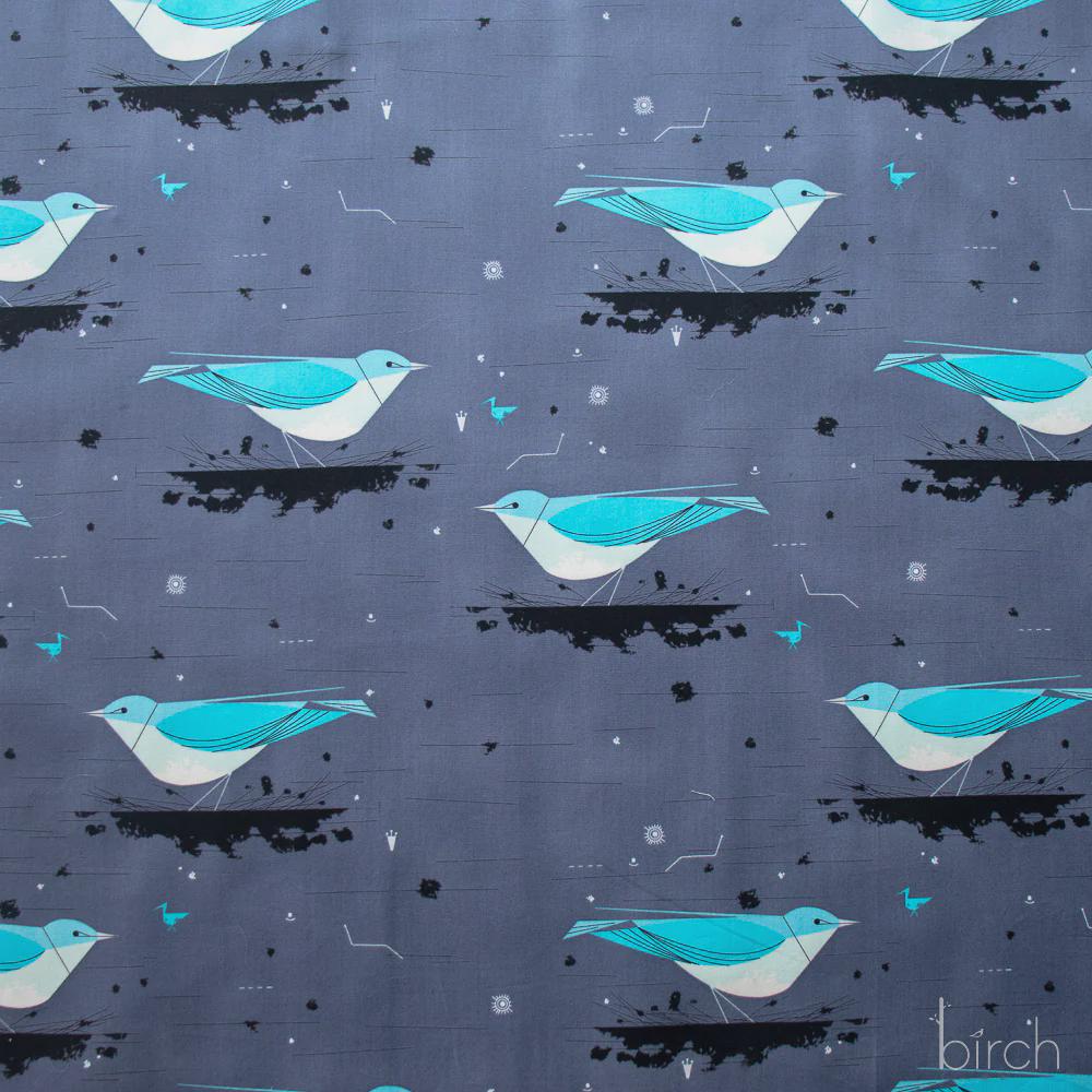 Iconic Vol.2 Poplin - Iconic Mountain Bluebird - by Charley Harper with Birch Organic Fabrics