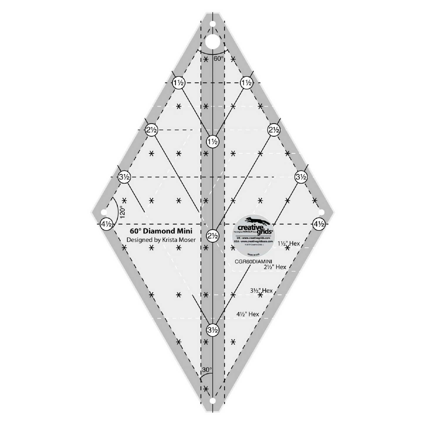 60° Mini Diamond Ruler – by Krista Moser for Creative Grids