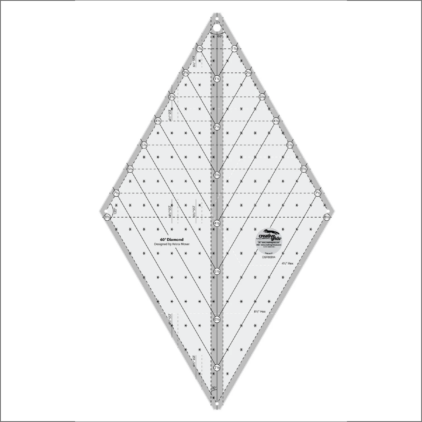 Creative Grids 60° Diamond Ruler by Krista Moser | Quilt Ruler for Diamonds & Triangles
