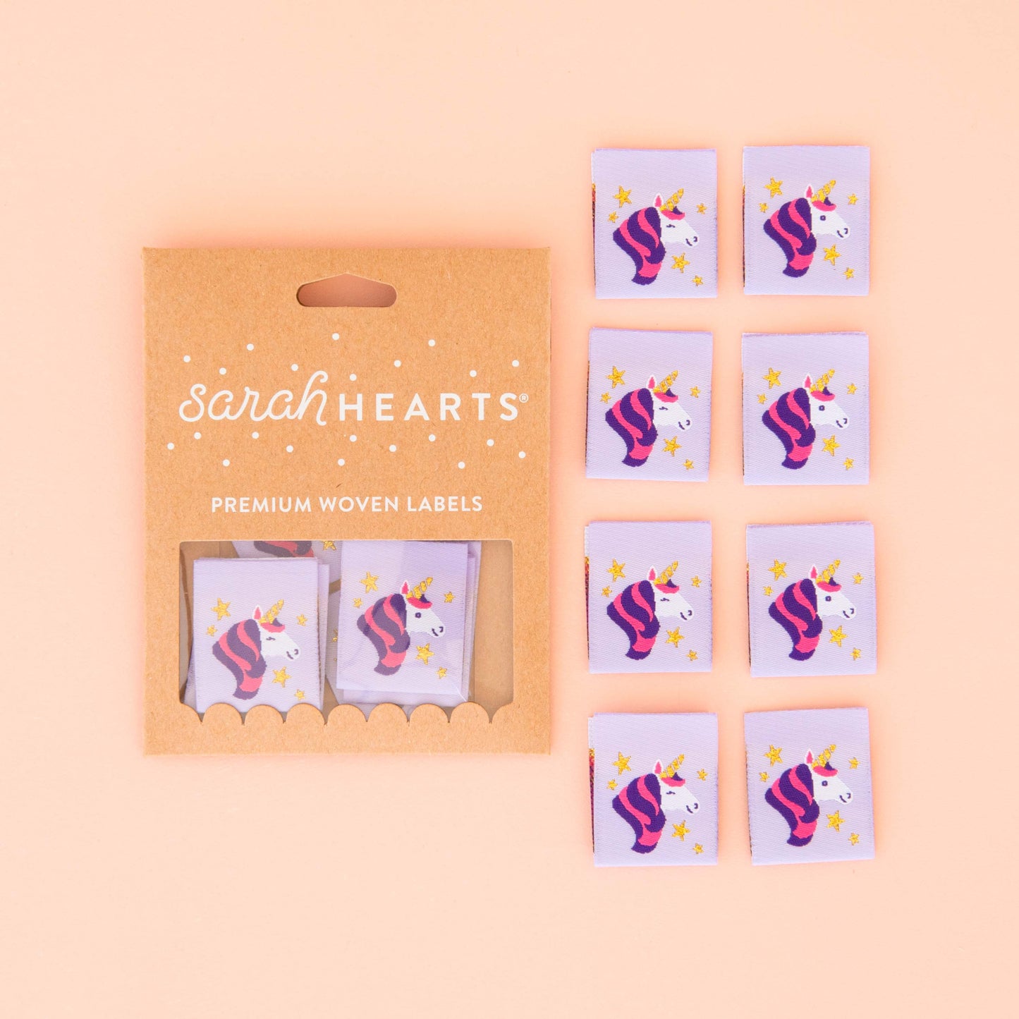 Sarah Hearts Unicorn Woven Labels for Sewing & Quilting Projects