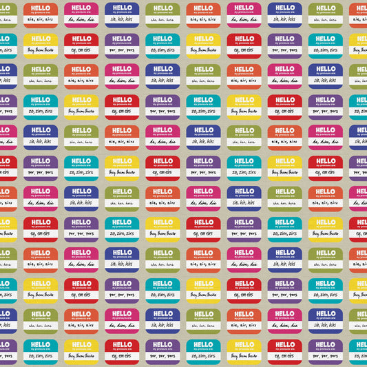 Pronoun Badges Rainbow (Half Yard Cut) - Love is Love Pride Fabrics - Mx Domestic