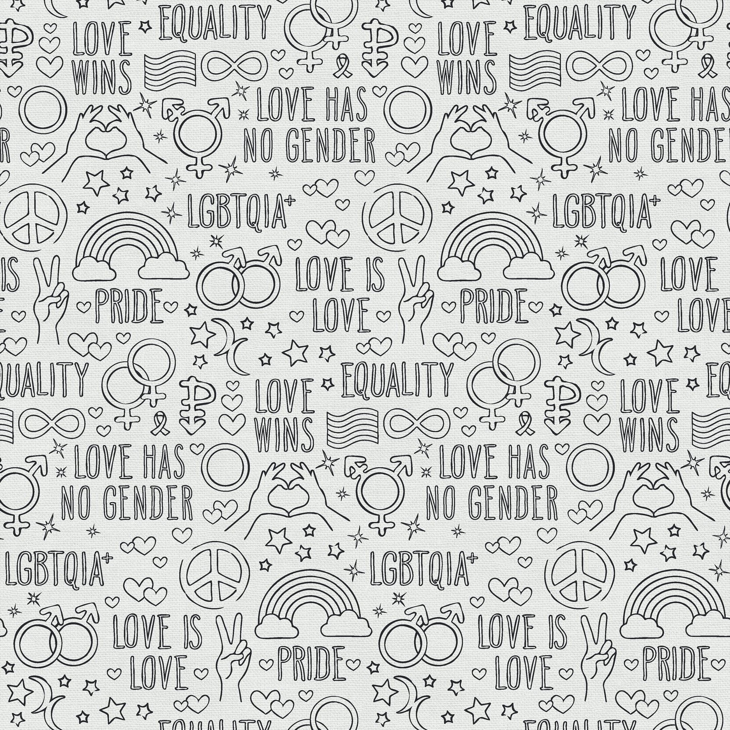 Love Wins Outlines (Half yard cut) - Love is Love Pride Fabrics - Mx Domestic