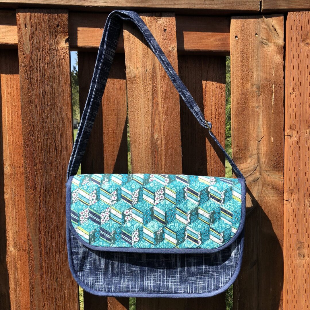 Tumbling Blocks & Denim Messenger Bag