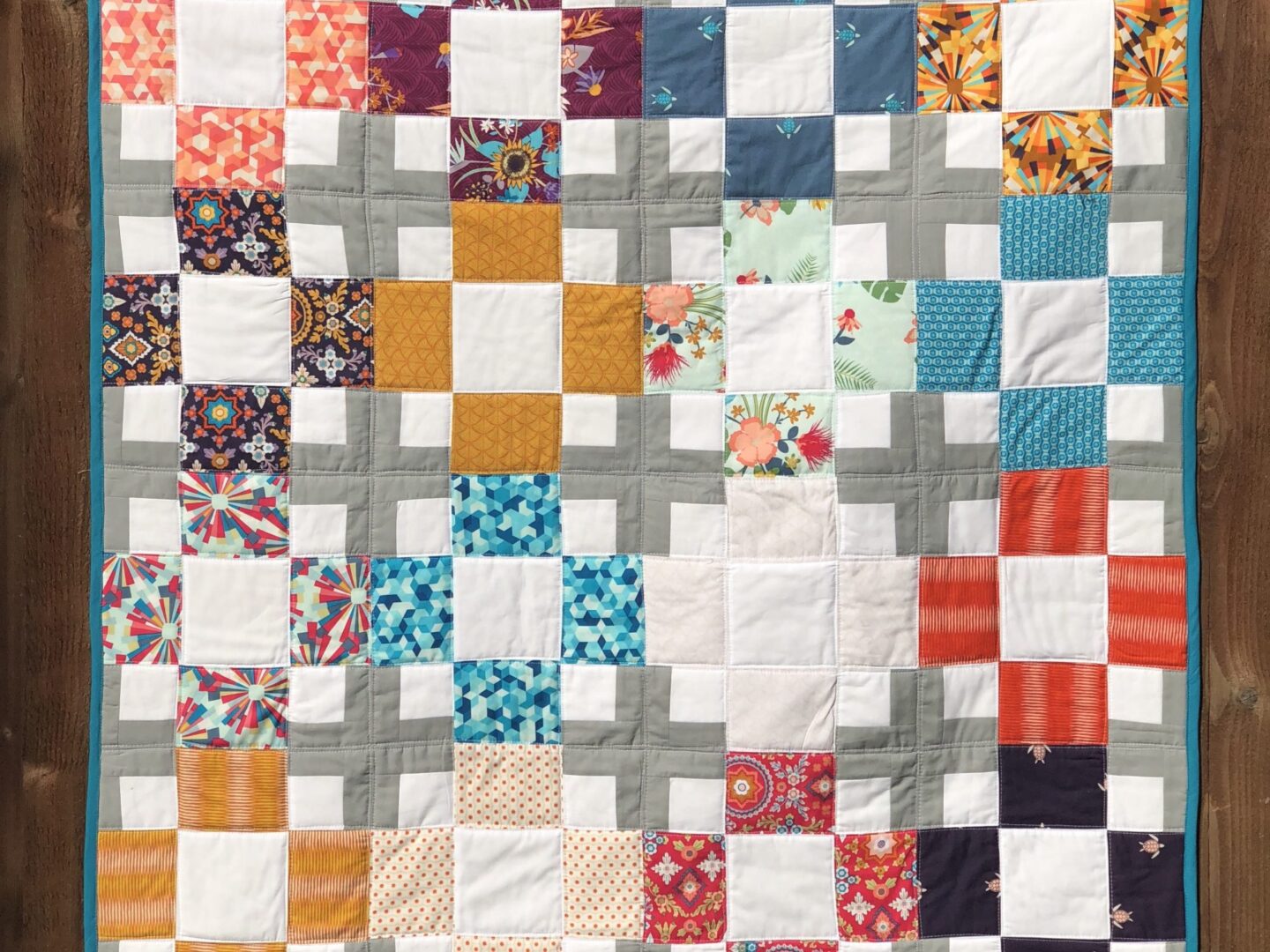 blanket with multicolored squares