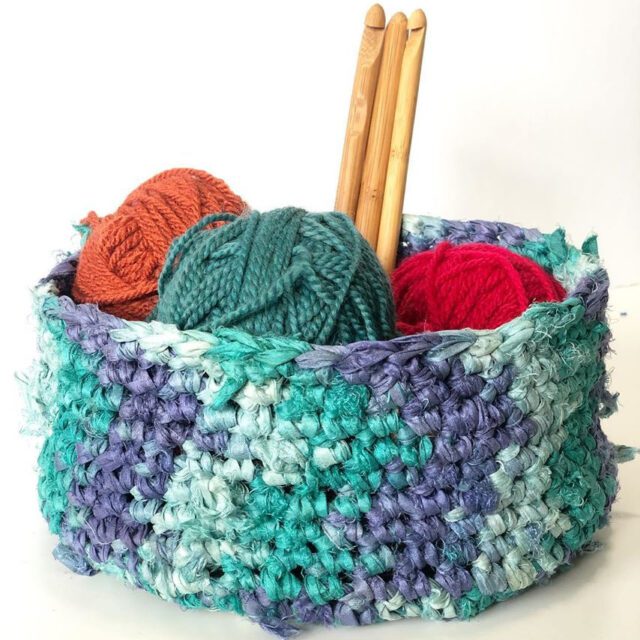 Crochet Sari Silk Ribbon Yarn Bowl